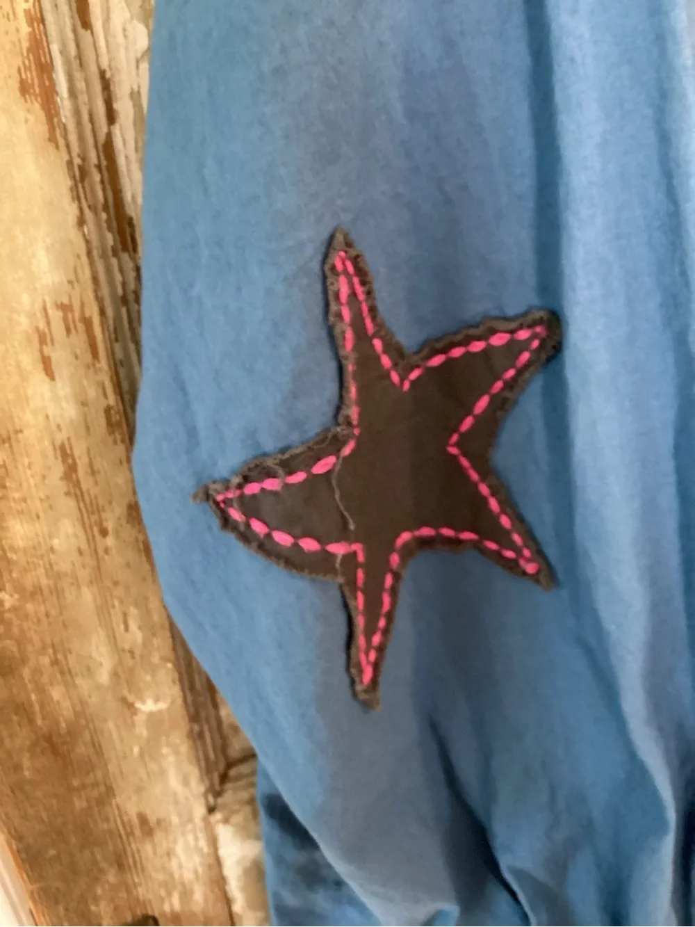 NATURAL LIFE Size Large Lesli Blue Shirt Dress Star Elbow Patch - L/XL - Picture 6 of 10